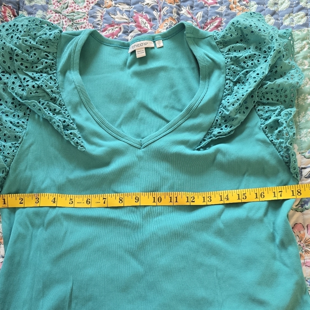 Chico's Blue Ruffled Sleeveless Blouse - Picture 6 of 6